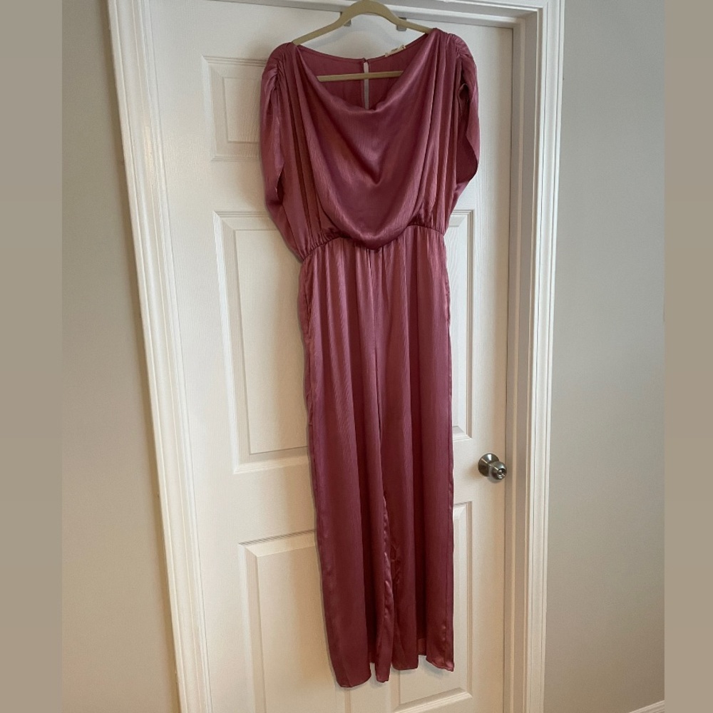 Pink jumpsuit with cowel neck & straight leg pants